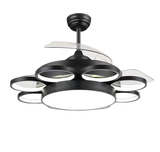 Qulik 48 Inch Modern Chandelier Retractable Invisible Blade Silent 3 Color Change LED Remote Ceiling Fan (Golden) Q-8223-BK - Stylish and Functional Ceiling Fan with Chandelier-style Underlight in Black Color
