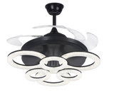 Qulik 48 Inch Modern Chandelier Retractable Invisible Blade Silent 3 Color Change LED Remote Ceiling Fan Q-8300-BK - Stylish and Functional Ceiling Fan with Chandelier-style Underlight in Black Color