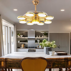 Qulik M05 48" Modern Chandelier Retractable Invisible Blade Silent 3 Color Change LED Remote Ceiling Fan (Golden) Q-8328 - Elegant Modern Decorative Fan in Golden Finish