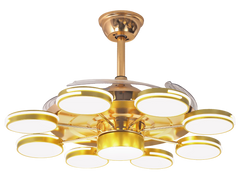 Qulik M05 48" Modern Chandelier Retractable Invisible Blade Silent 3 Color Change LED Remote Ceiling Fan (Golden) Q-8328 - Elegant Modern Decorative Fan in Golden Finish