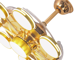 Qulik M05 48" Modern Chandelier Retractable Invisible Blade Silent 3 Color Change LED Remote Ceiling Fan (Golden) Q-8328 - Elegant Modern Decorative Fan in Golden Finish