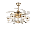 Qulik Q-6221-8 48 Inch Modern Chandelier Ceiling Fan - Retractable Blades, 3 Color Change LED, Remote Control - Golden and Black