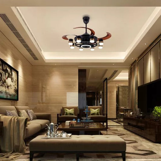 Qulik Q-6073-B 48-Inch Modern Chandelier Ceiling Fan with LED Light in Black