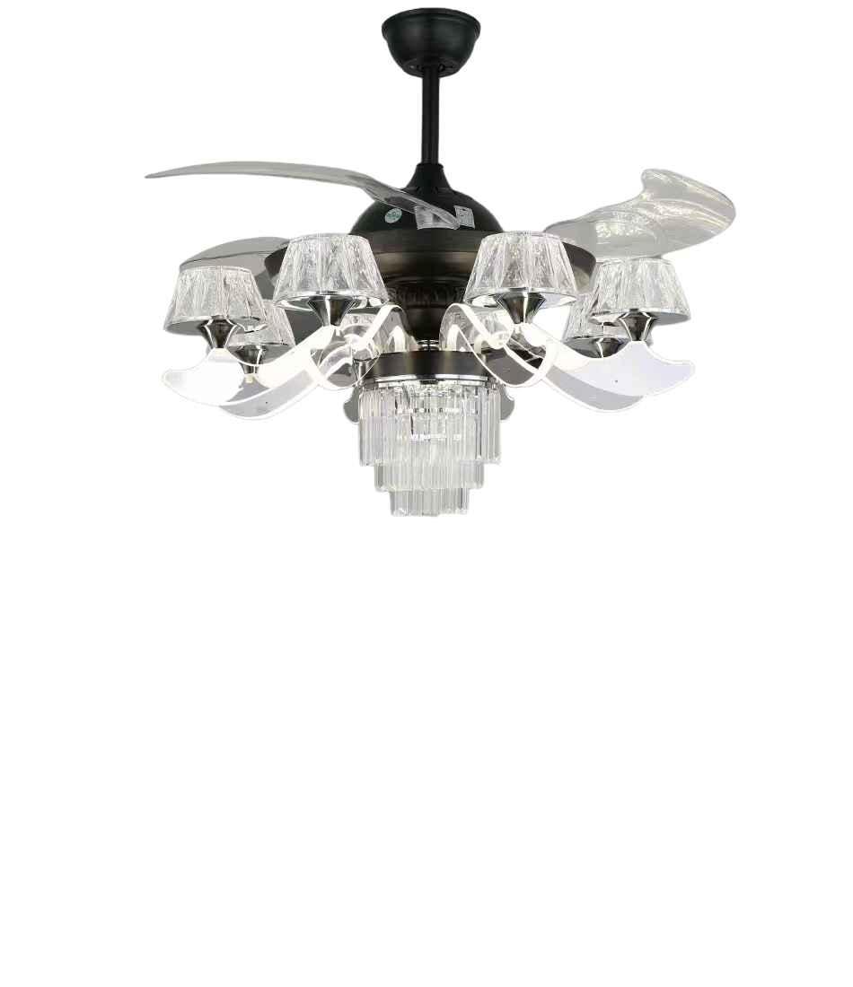 Qulik Q-6292 48 Inch Modern Chandelier Ceiling Fan - 4-Blade, LED Light, 3 Color Change, Remote Control (Black)