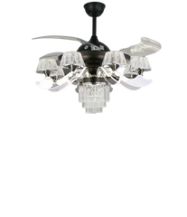 Qulik Q-6292 48 Inch Modern Chandelier Ceiling Fan - 4-Blade, LED Light, 3 Color Change, Remote Control (Black)