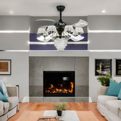 Qulik Q-6292 48 Inch Modern Chandelier Ceiling Fan - 4-Blade, LED Light, 3 Color Change, Remote Control (Black)
