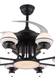 Qulik 48" Modern Chandelier Retractable Invisible Blade Silent 3 Color Change LED Remote Ceiling Fan (Black) Q-6293