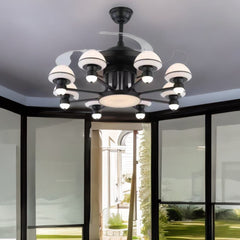 Qulik Q-6293 48-Inch Modern Chandelier Ceiling Fan with LED Light in Black
