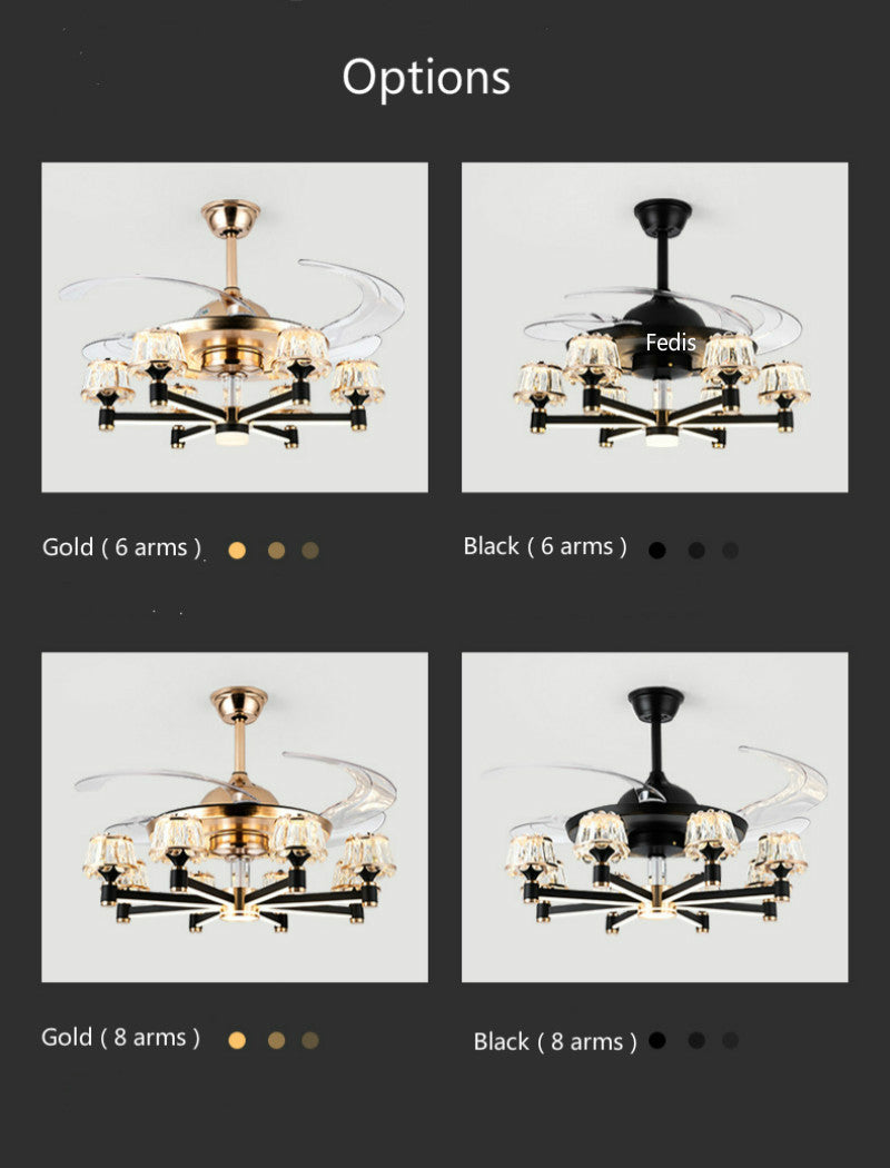 Qulik Q-6078 48-Inch Modern Chandelier Ceiling Fan with LED Light in Black & Golden