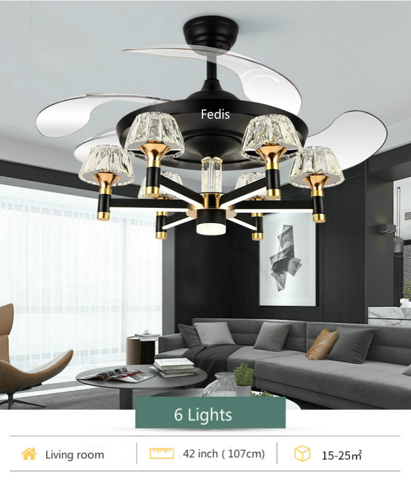 Qulik Q-6078 48-Inch Modern Chandelier Ceiling Fan with LED Light in Black & Golden