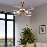Qulik 48 Inch Modern Chandelier Retractable Invisible Blade Silent 3 Color Change LED Remote Ceiling Fan (Golden) Q-6296