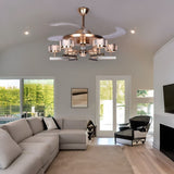 Qulik 48 Inch Modern Chandelier Retractable Invisible Blade Silent 3 Color Change LED Remote Ceiling Fan (Golden) Q-6296