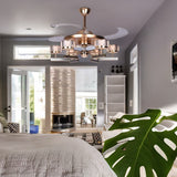 Qulik 48 Inch Modern Chandelier Retractable Invisible Blade Silent 3 Color Change LED Remote Ceiling Fan (Golden) Q-6296