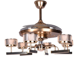 Qulik 48 Inch Modern Chandelier Retractable Invisible Blade Silent 3 Color Change LED Remote Ceiling Fan (Golden) Q-6296