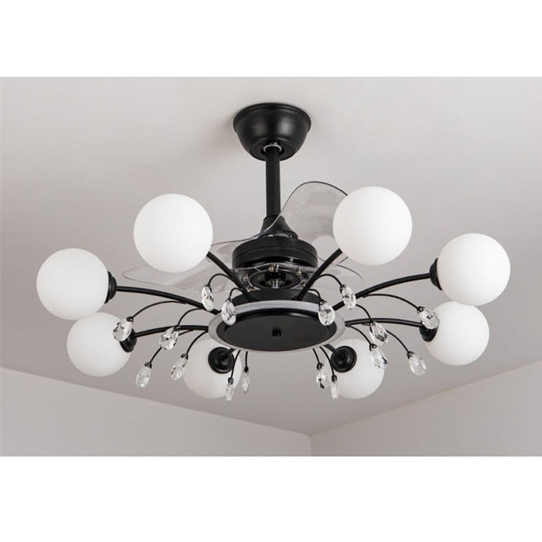 Qulik 48 Inch Modern Chandelier Retractable Invisible Blade Silent 3 Color Change LED Remote Ceiling Fan (Black) Q-6294