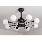 Qulik 48 Inch Modern Chandelier Retractable Invisible Blade Silent 3 Color Change LED Remote Ceiling Fan (Black) Q-6294