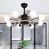Qulik 48 Inch Modern Chandelier Retractable Invisible Blade Silent 3 Color Change LED Remote Ceiling Fan (Black) Q-6294