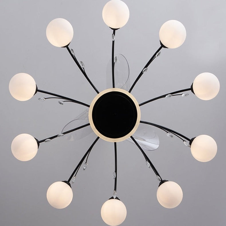 Qulik 48 Inch Modern Chandelier Retractable Invisible Blade Silent 3 Color Change LED Remote Ceiling Fan (Black) Q-6294