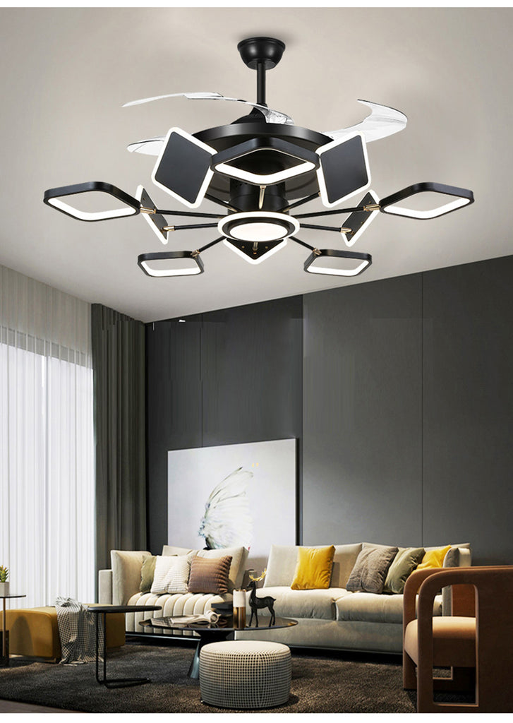 Qulik Q-6136 48 Inch Modern Chandelier Ceiling Fan - 4-Blade, LED Light, 3 Color Change, Remote Control