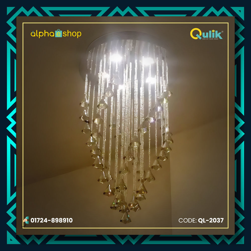 Qulik QL-2037 Modern Chandelier - Stylish Windmill Diamond Design, Adjustable Lighting, 2-Year Warranty. Elevate your space with enduring style and innovative lighting.