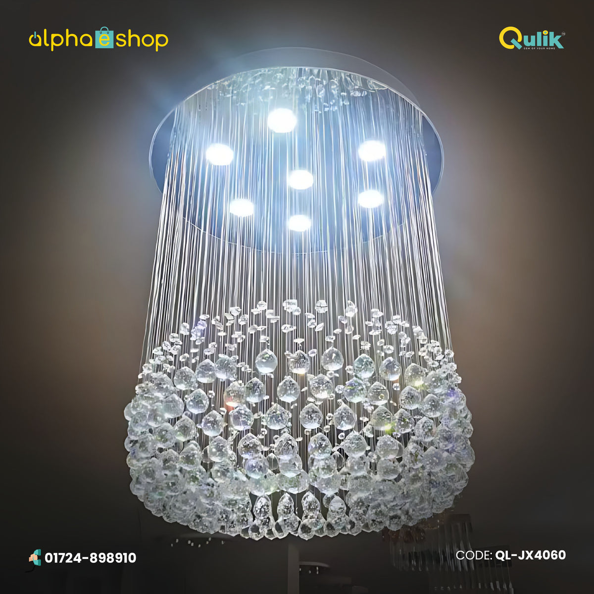 Qulik JX4060 LED Ceiling Light - Contemporary Crystal Chandelier with 30 Glass Balls, Adjustable Color Temperature. Ideal for adding artistic sophistication to living rooms, dining areas, and bedrooms.