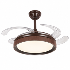 Qulik 48-inch wooden ceiling fan with retractable clear blades, 3-color LED light, remote control and silent operation.