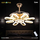 Qulik 48-inch golden ceiling fan with a modern oval-loop crystal LED chandelier fixture and invisible retractable blades.