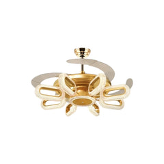 Qulik 48-inch golden ceiling fan featuring a modern oval-loop crystal LED chandelier with folded invisible blades.