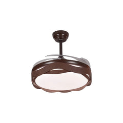 Qulik 48-inch wooden ceiling fan featuring retractable clear blades and a modern wave-pattern LED light fixture.