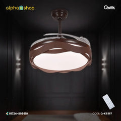 Qulik 48-inch wooden ceiling fan with a modern wave-design LED chandelier light fixture and retractable blades.
