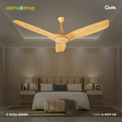 Qulik Aerovane 52" light wood ceiling fan featuring 3 silent aerodynamic ABS blades and an integrated modern underlight design.