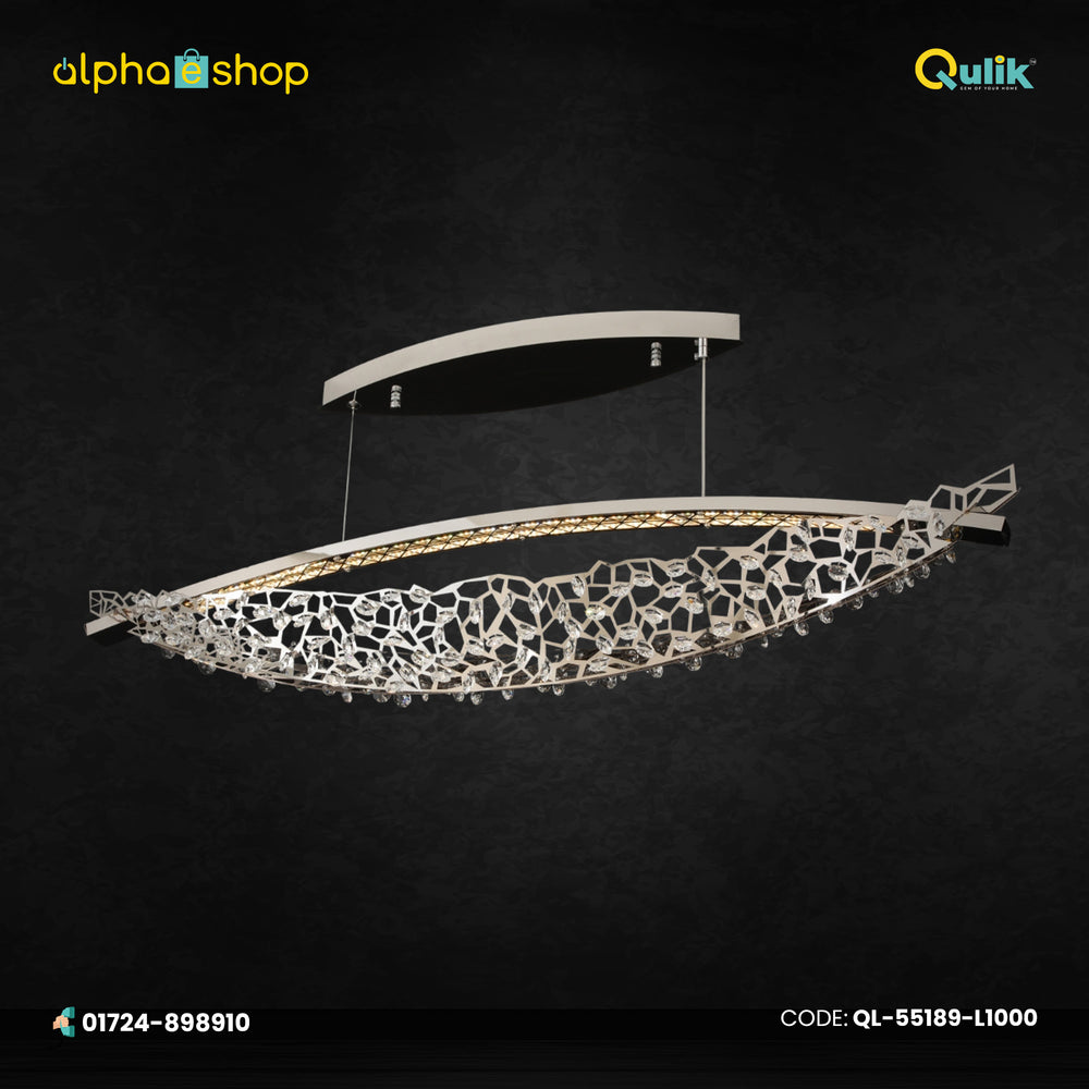 Qulik Italian luxury K9 Egyptian crystal hanging lamp with geometric crystal lattice, chrome finish and warm LED illumination.