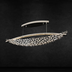 Qulik K9 Egyptian crystal linear hanging lamp with geometric crystal lattice, chrome finish and warm LED illumination.