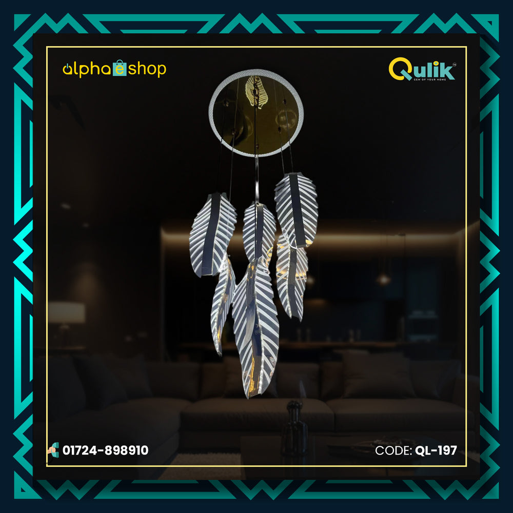 Qulik Modern Leaf Crystal hanging light with illuminated leaf-shaped pendants and adjustable suspension, model QL-197.