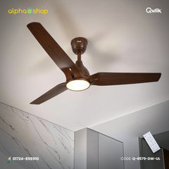 Qulik Nexa 56-inch dark wood BLDC ceiling fan with 3 ABS blades, LED underlight, remote control, silent operation and energy saving.