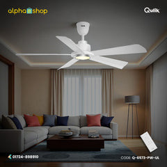 Qulik Quantom 56" decorative silent ABS blade ceiling fan with remote control in Pearl White (Q-6573-PW).