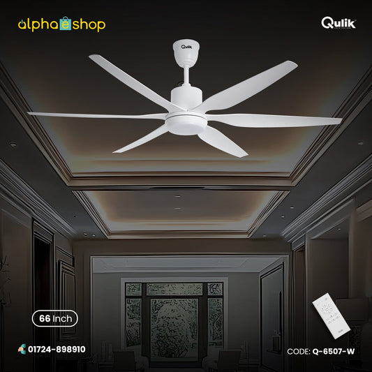 Qulik Silex 66" silent ABS blade ceiling fan with underlight and remote control in White (Q-6507-W).