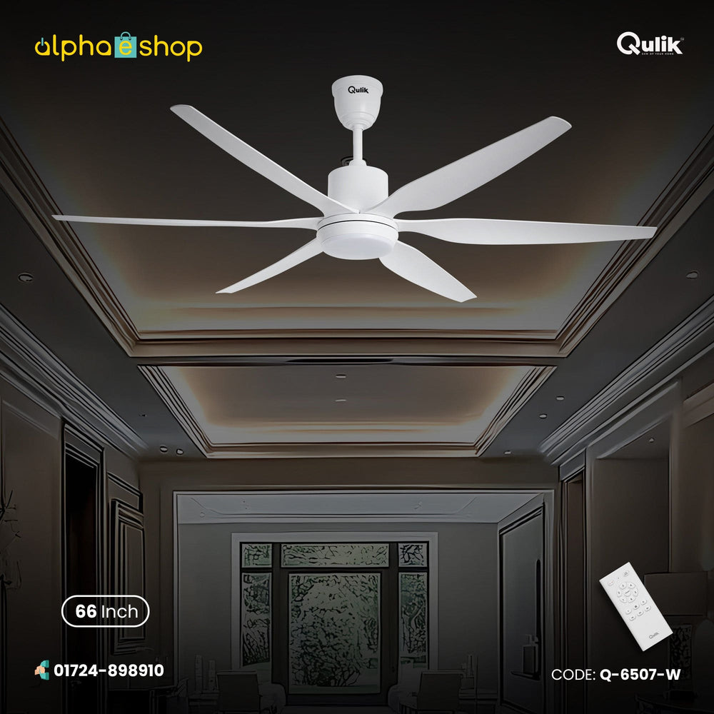 Qulik Silex 66" silent ABS blade ceiling fan with underlight and remote control in White (Q-6507-W).