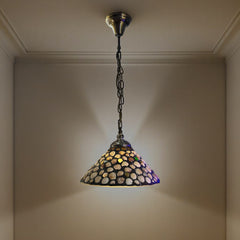 Qulik StoneAura Classic 3 Color hanging light with mosaic stone-style shade and antique bronze chain, model QL-ZQ41323293.