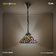 Qulik StoneAura Classic 3 Color hanging light with patterned stone-style shade and antique bronze chain, model QL-ZQ41323293.