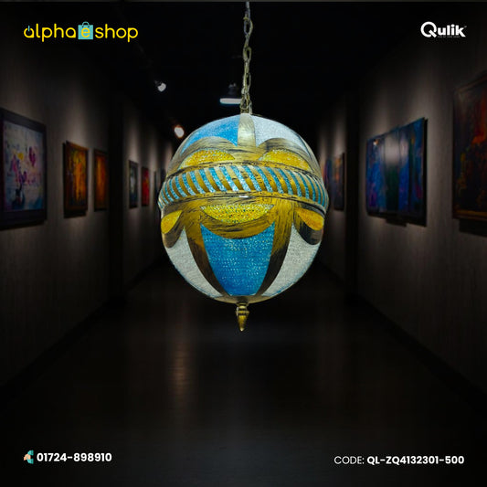 Qulik Sunflare Globe hanging light with spherical decorative design and 3 color lighting, model QL-ZQ4132301-500.