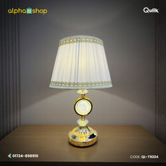 Qulik traditional decorative table lamp with a white lampshade and elegant gold base, ideal for bedroom and living room decor, model QL-T9324.
