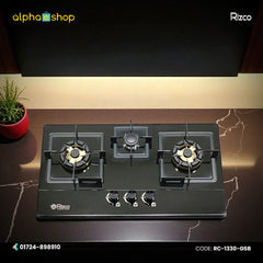 Rizco BHS Vintage 705 30-inch triple-burner gas stove in black finish. Available at Alphaeshop.