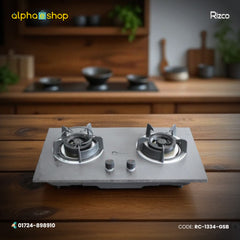 Rizco GH-8212 29-inch double gas burner with an ash granite panel finish. Available at Alphaeshop.