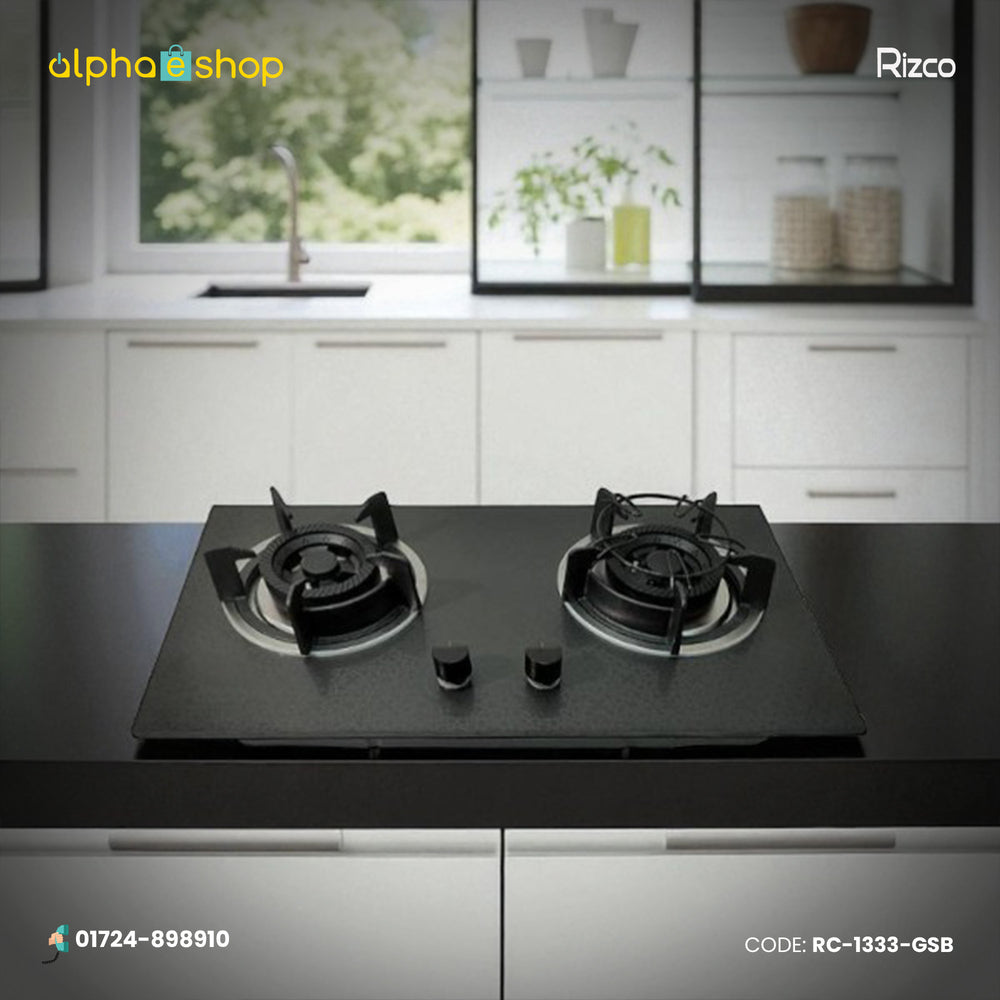 Rizco GH-8211 29-inch double gas burner with granite panel finish. Available at Alphaeshop.