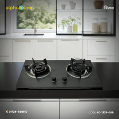 Rizco GH-8211 29-inch double gas burner with granite panel finish. Available at Alphaeshop.