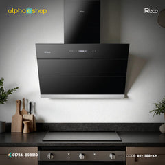 Rizco Luminous 122 30-inch kitchen hood in black finish. Available at Alphaeshop.