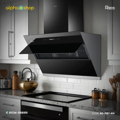 Rizco Luminous 123 30-inch kitchen hood in black finish. Available at Alphaeshop.
