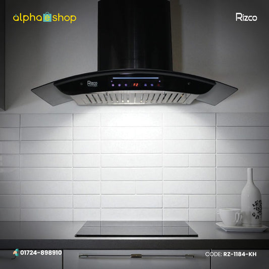 Rizco RZHC 905 36-inch kitchen hood in black. High-performance kitchen ventilation available at Alphaeshop.
