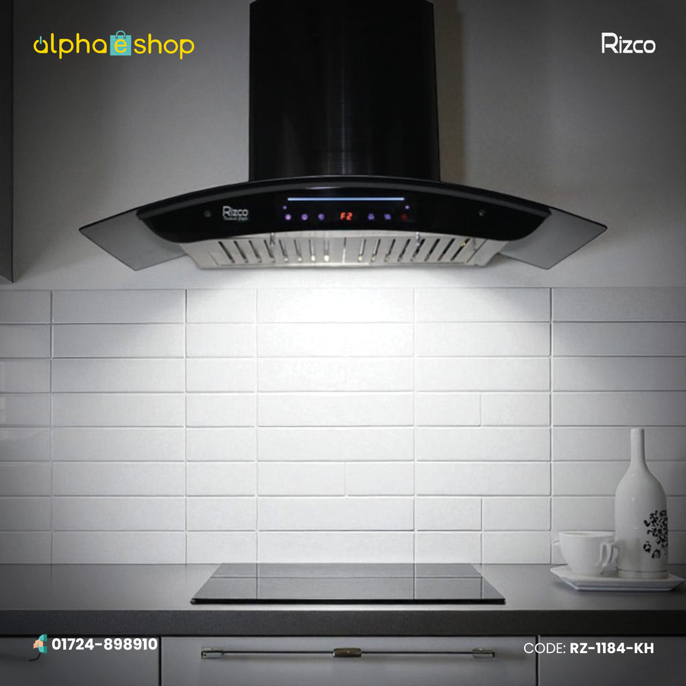 Rizco RZHC 905 36-inch kitchen hood in black. High-performance kitchen ventilation available at Alphaeshop.